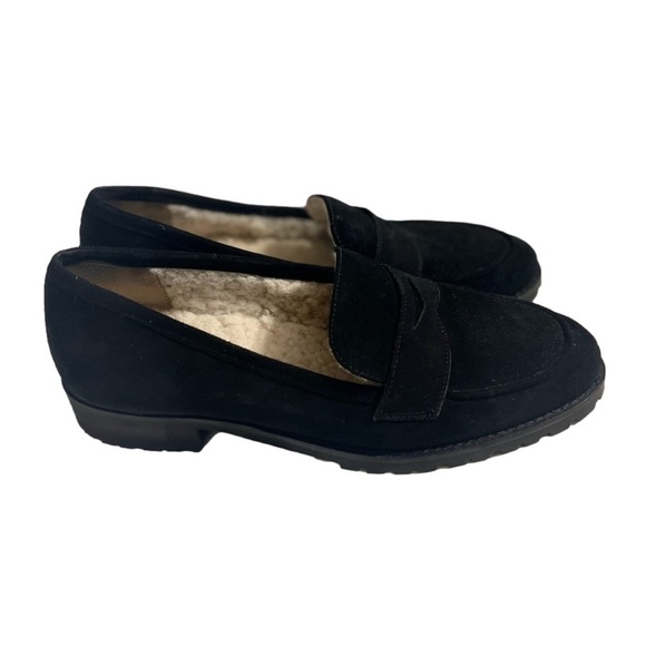 𝅺Talbots Cassidy Black Suede Loafer Sherpa Lined, Size 8 - Picture 1 of 7